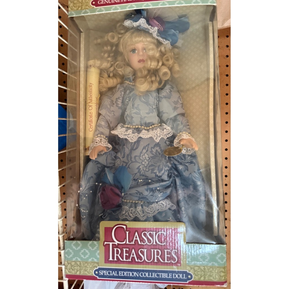 Classic Treasures Special Edition Porcelain Doll Blue Floral Dress Y91075AA NIB